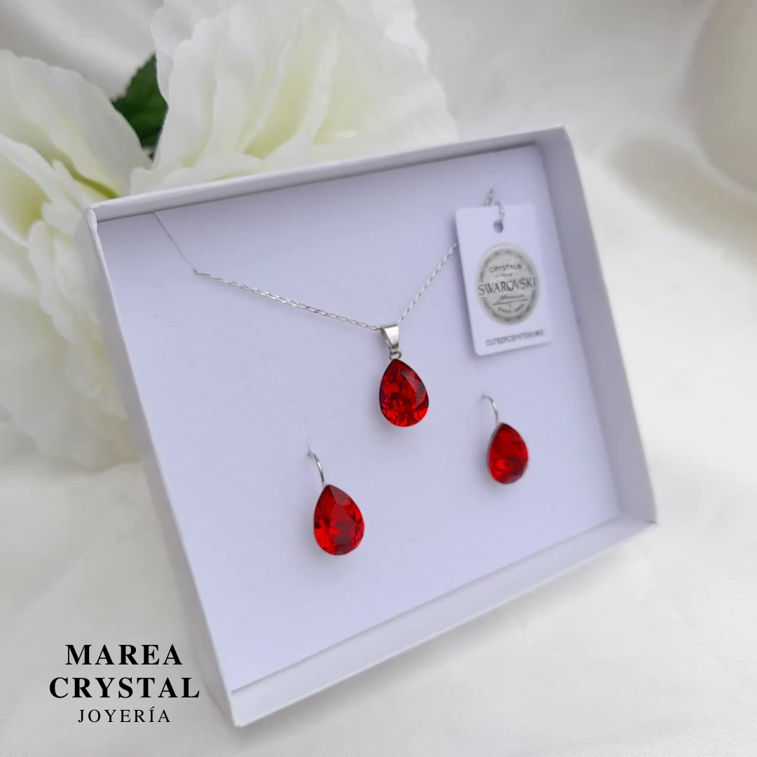 Conjunto "Xilion Pear" Scarlet Cristales Genuinos