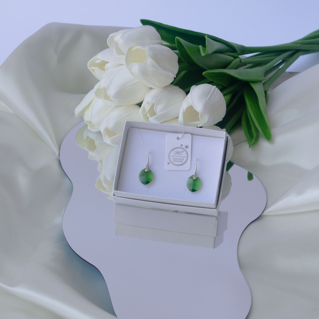 Aretes Hoja Verde Cristales Genuinos