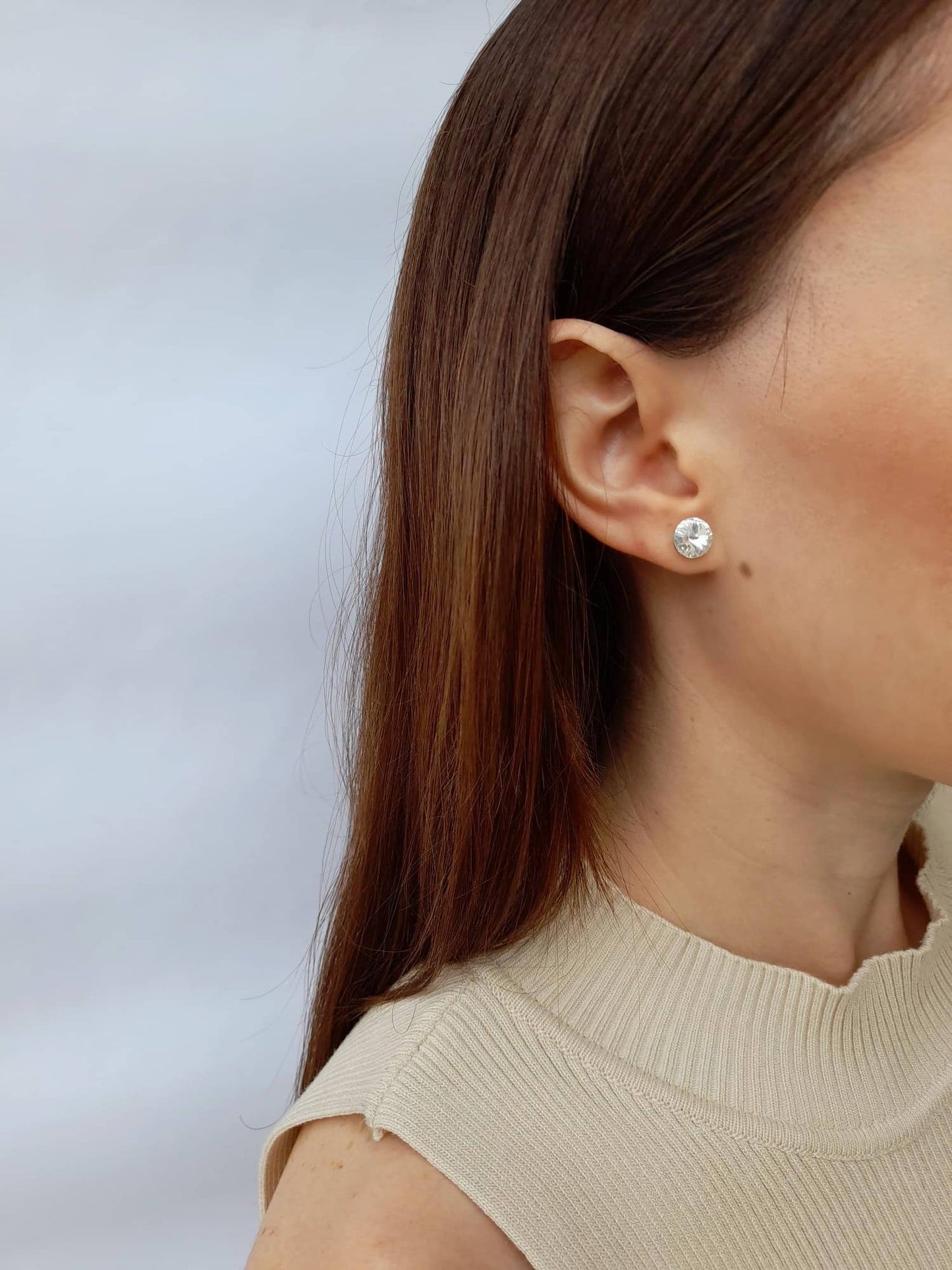 Aretes Broquel Blancos Cristales Genuinos