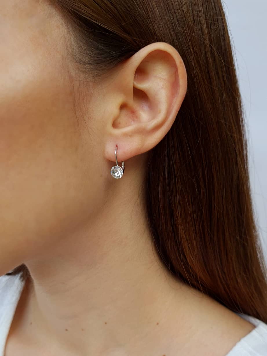 Aretes Blancos Cristales Genuinos "Chaton"