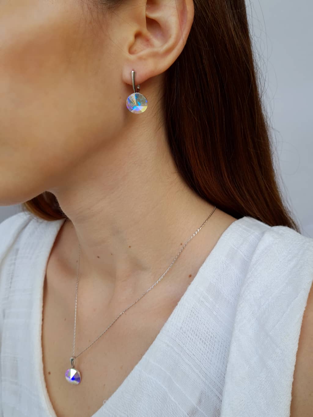 Aretes Tornasol Cristal Genuino